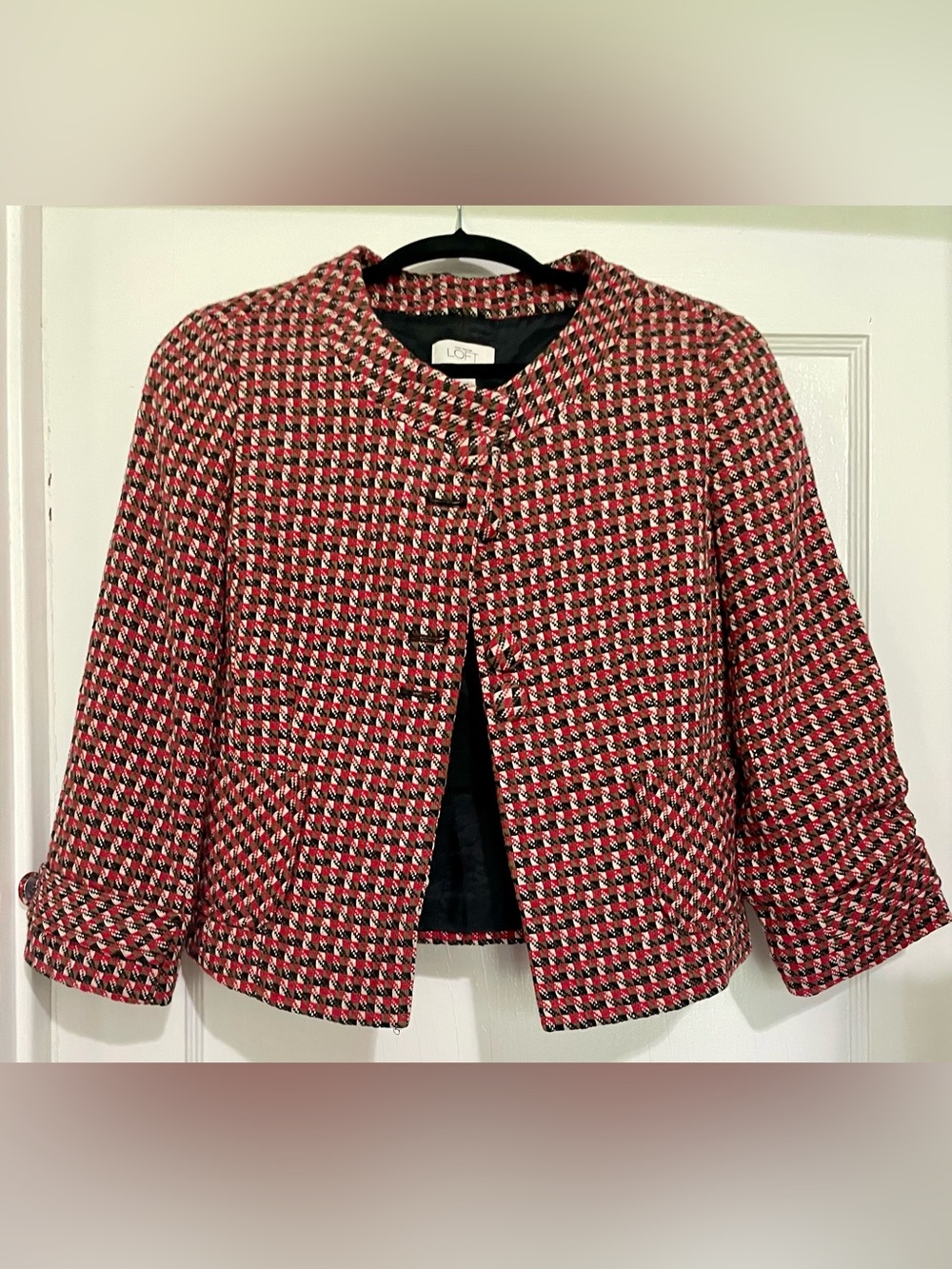 LOFT Vintage Houndstooth Tweed Cropped Blazer